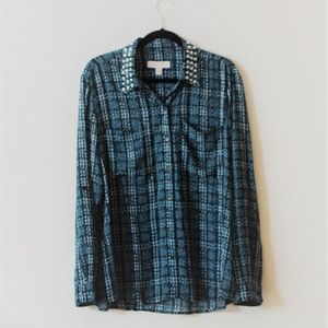 MICHAEL Kors deep teal studded collar blouse